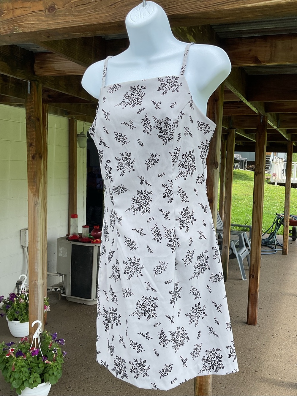Vintage gray Floral Print Spaghetti-Strap Dress